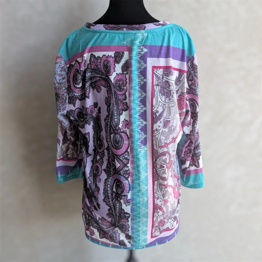 Women’s Size XL Knit Top Paisley Embellished Scoop Purple 3/4 Sleeve Kiara - Picture 2 of 11